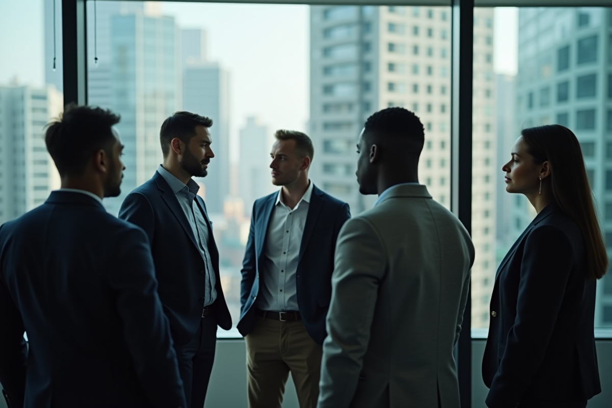 Groupe de collègues divers discutant près d