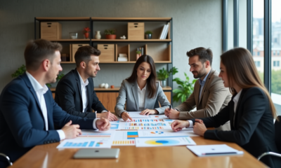 Groupe de professionnels analysant des graphiques en réunion