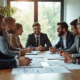 Groupe divers d'employes en reunion de travail souriants