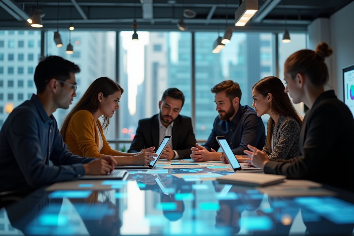 Equipe diverse discutant d un projet marketing dans un espace lumineux