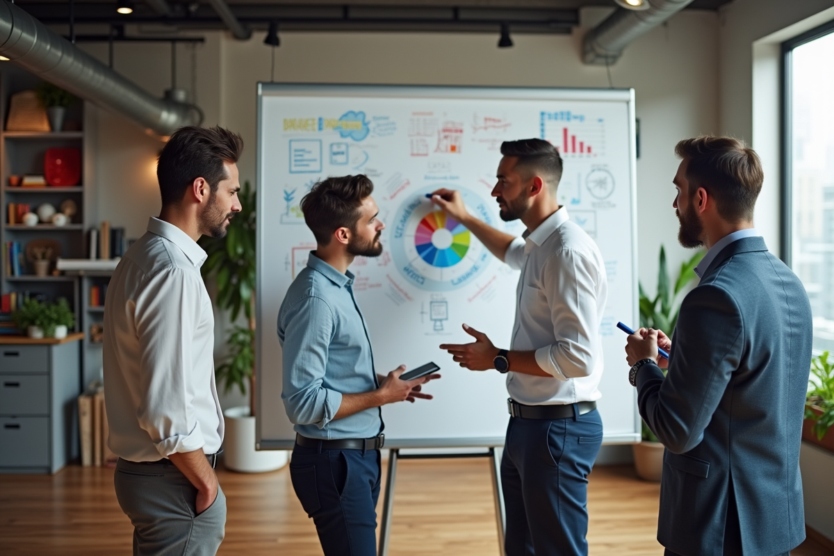 Groupe de professionnels discutant autour d