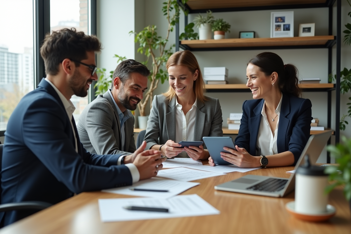 Groupe de professionnels collaborant en coworking