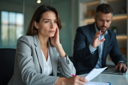 Femme d affaires au bureau avec homme frustré