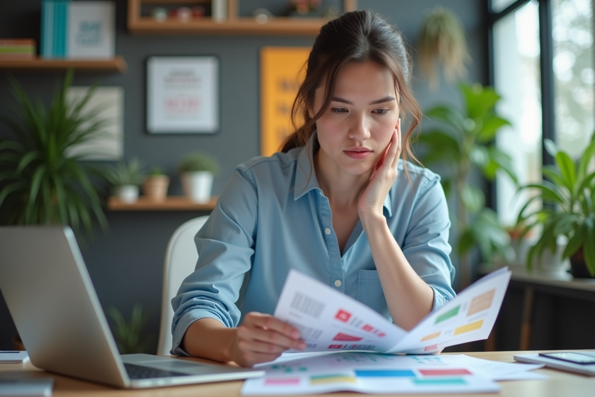 Femme professionnelle en réunion de marketing dans un bureau moderne