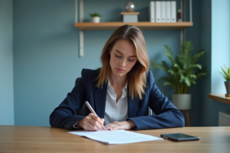 Femme concentrée à son bureau dans un bureau moderne