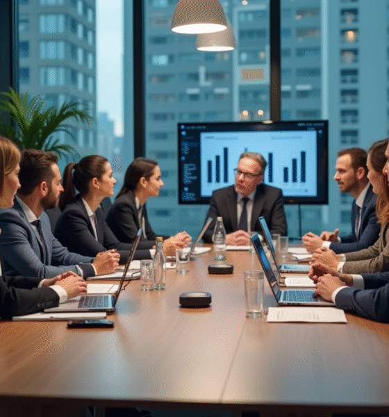 Groupe de professionnels en réunion dans un bureau moderne