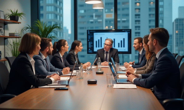 Groupe de professionnels en réunion dans un bureau moderne