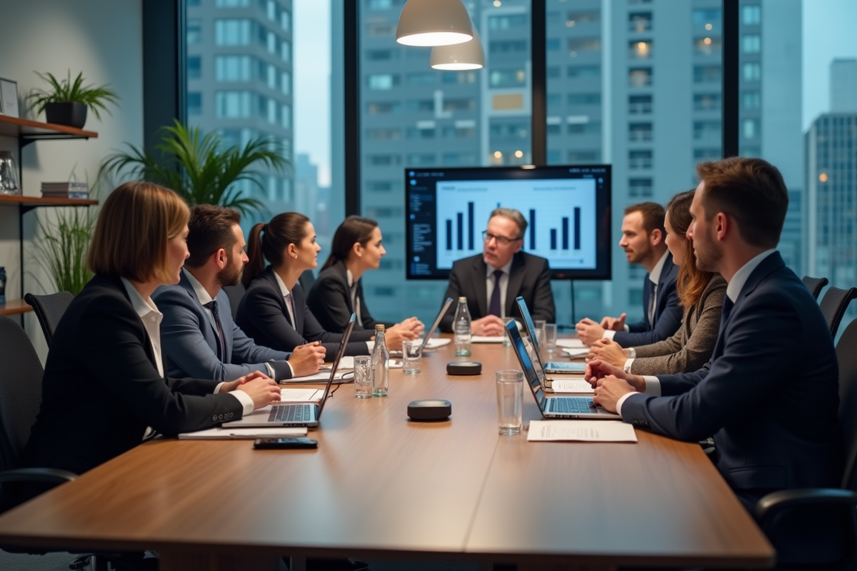 Groupe de professionnels en réunion dans un bureau moderne