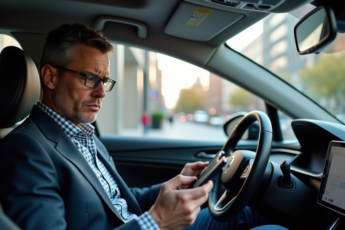 Homme d affaires dans une voiture électrique urbaine