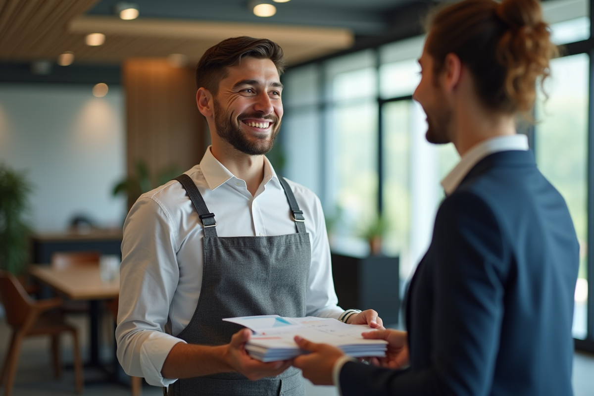 Employe recevant des billets et bons cadeaux en entreprise