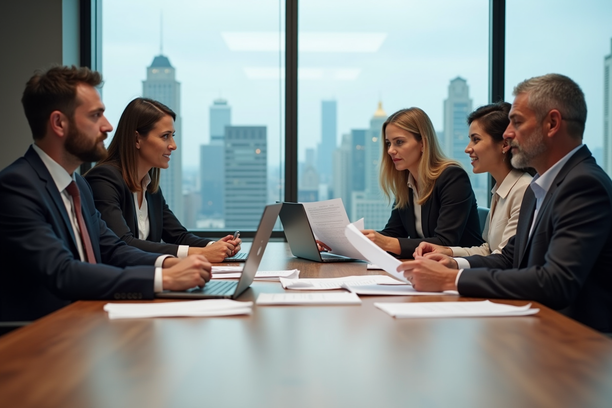 Groupe de coworkers discutant autour d une table de réunion