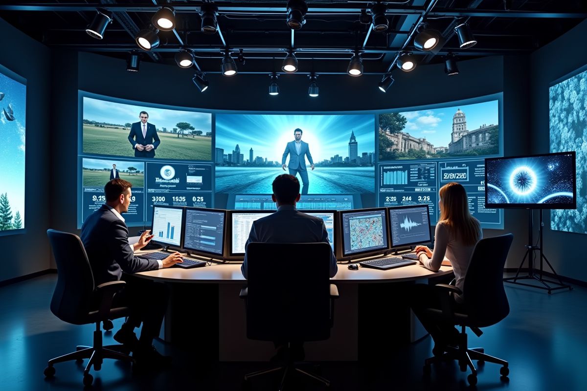 Salle de contrôle télévision en France avec professionnels