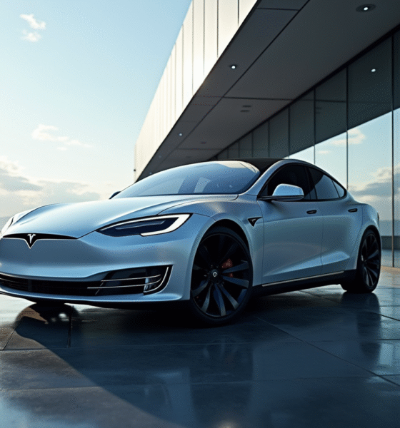 Tesla Model S élégante devant un bâtiment futuriste